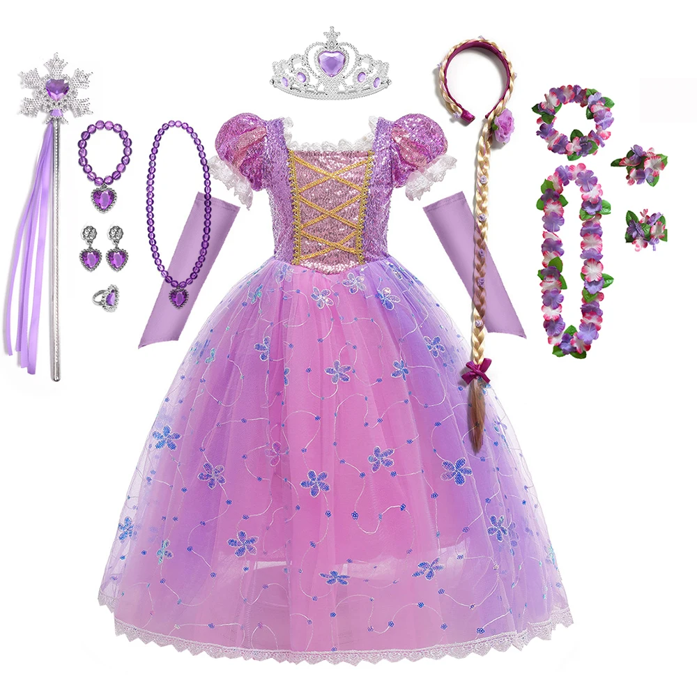 thumbnail image 1 of Disney Vestido de princesa para niña, disfraz de Rapunzel, Vestido de baile de lujo para fiesta de cumpleaños, ropa de fantasía para Halloween y Carnaval, 1 of 5