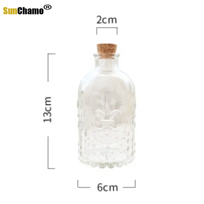 Glass Bottles Aromatherapy Diffuser Bottle 6*13cm Transparent Retro Embossed Glass Bottle Aromatherapy Vase Sunflower Cork Clear Bottles Shooting Props Window Decoration