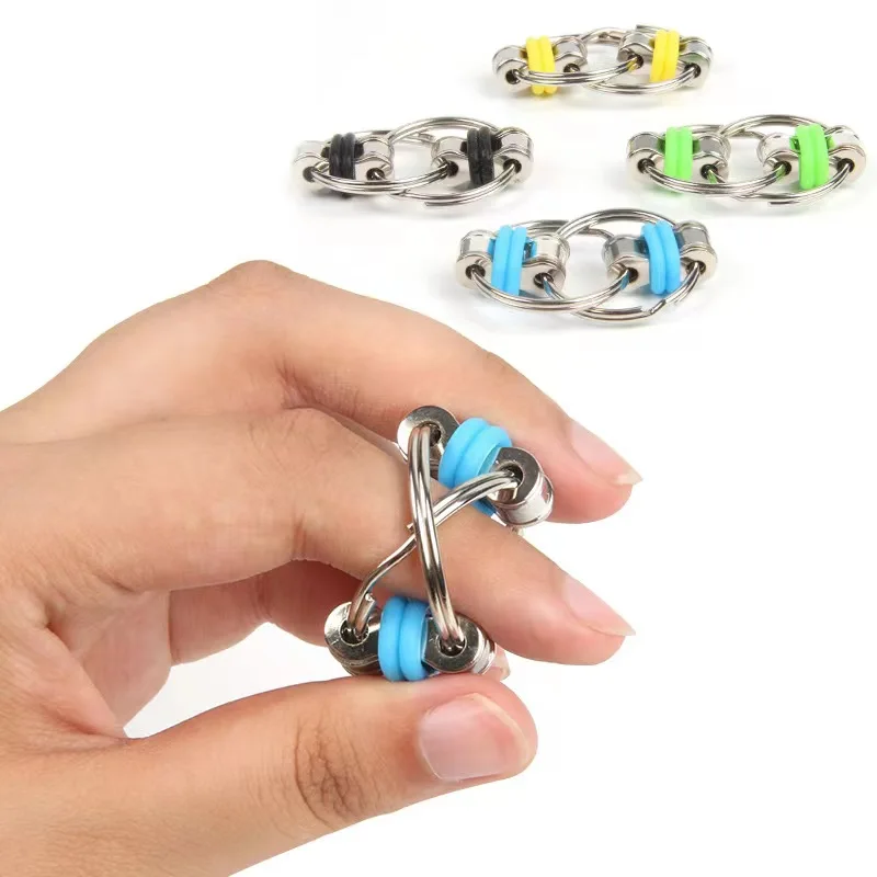 Decompression Bike Chain Fidget Finger Spinner Sensory Toy Metal Puzzle Keychain 1pc
