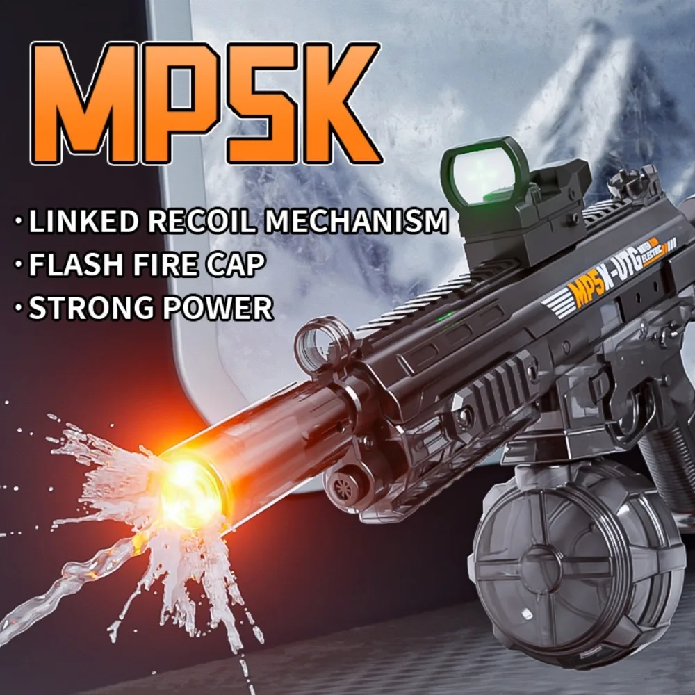 MP5K 시뮬레이션 발사 및 반동 기능 전동 물총 완전 자동 센서 조명 야외 해변 게임용 물총