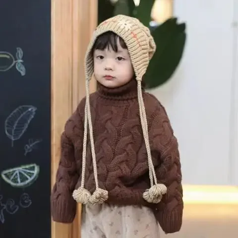 가을 컬렉션 어린이 스웨터, 세련된 폴로 터틀넥, 한국 버전, 캐주얼 겉옷, 소년 소녀용 베이스레이어 스웨터