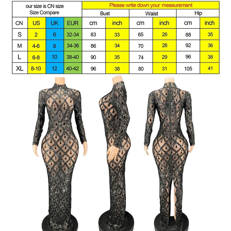 2024 New Sequins Crystals Long Dress Women Evening Prom Party Birthday Dress SexyTransparent Performance Costume Show Stage Wear