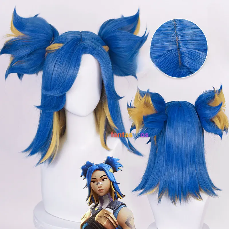 

Game Valorant Neon Cosplay Wig 40cm Mixed Color Woman Cosplay Wigs Heat Resistant Synthetic Hair Halloween + Wig Cap