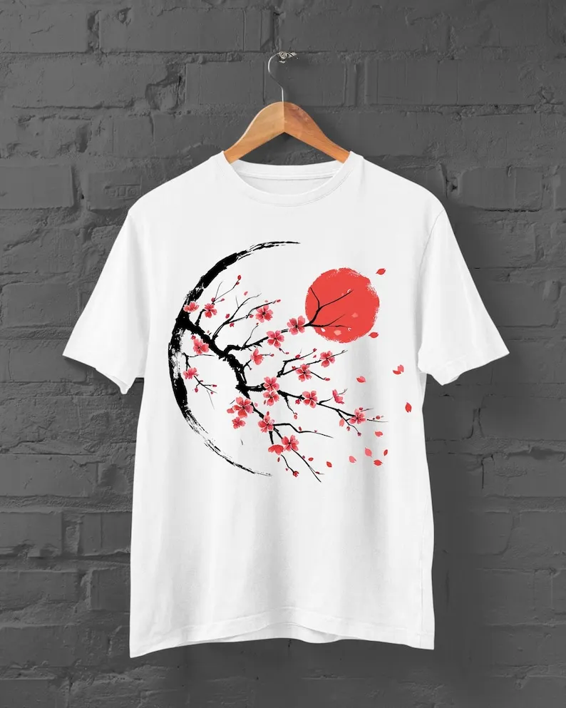 

Sakura Branch Shirt Harajuku Japanese Streetwear Plum Blossom T-Shirt Y2K Top Anime Shirt Japanese Flower Tshirt