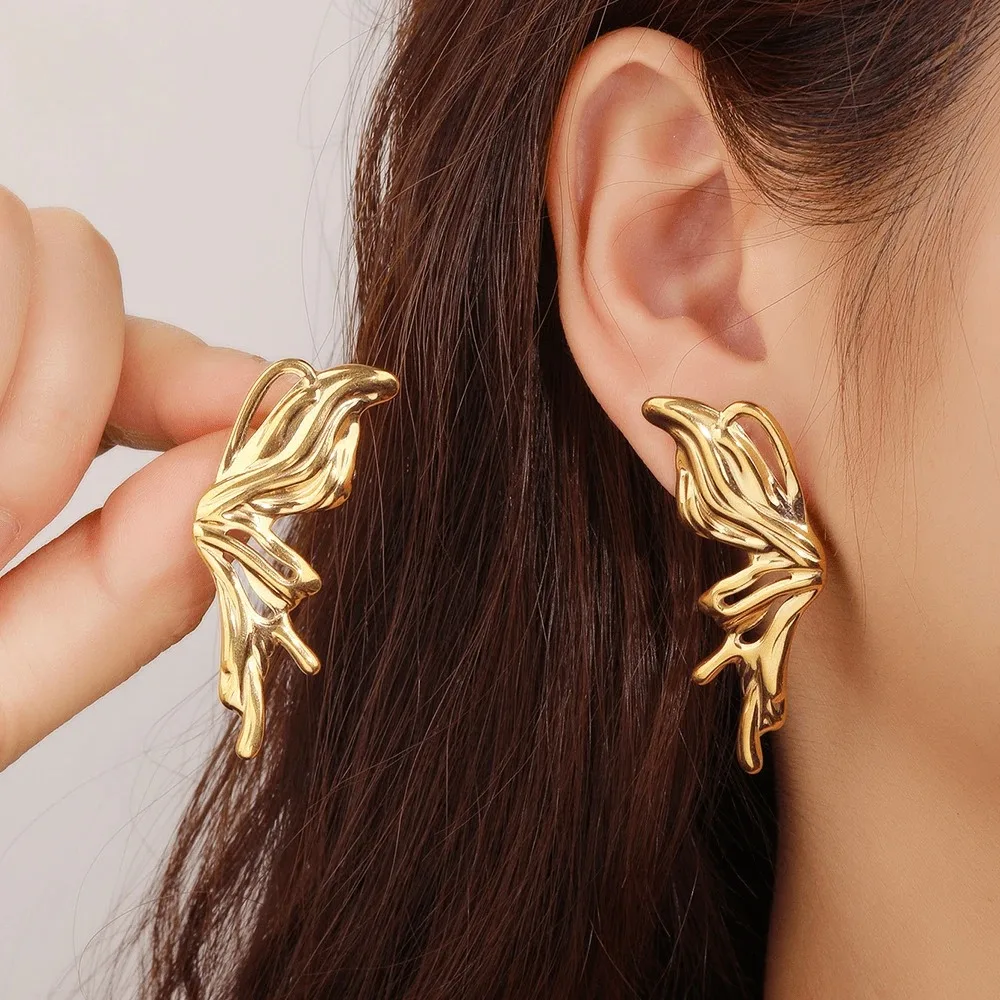 Butterfly Wings Stud Earrings Gold Color Stainless Steel for Women Girls