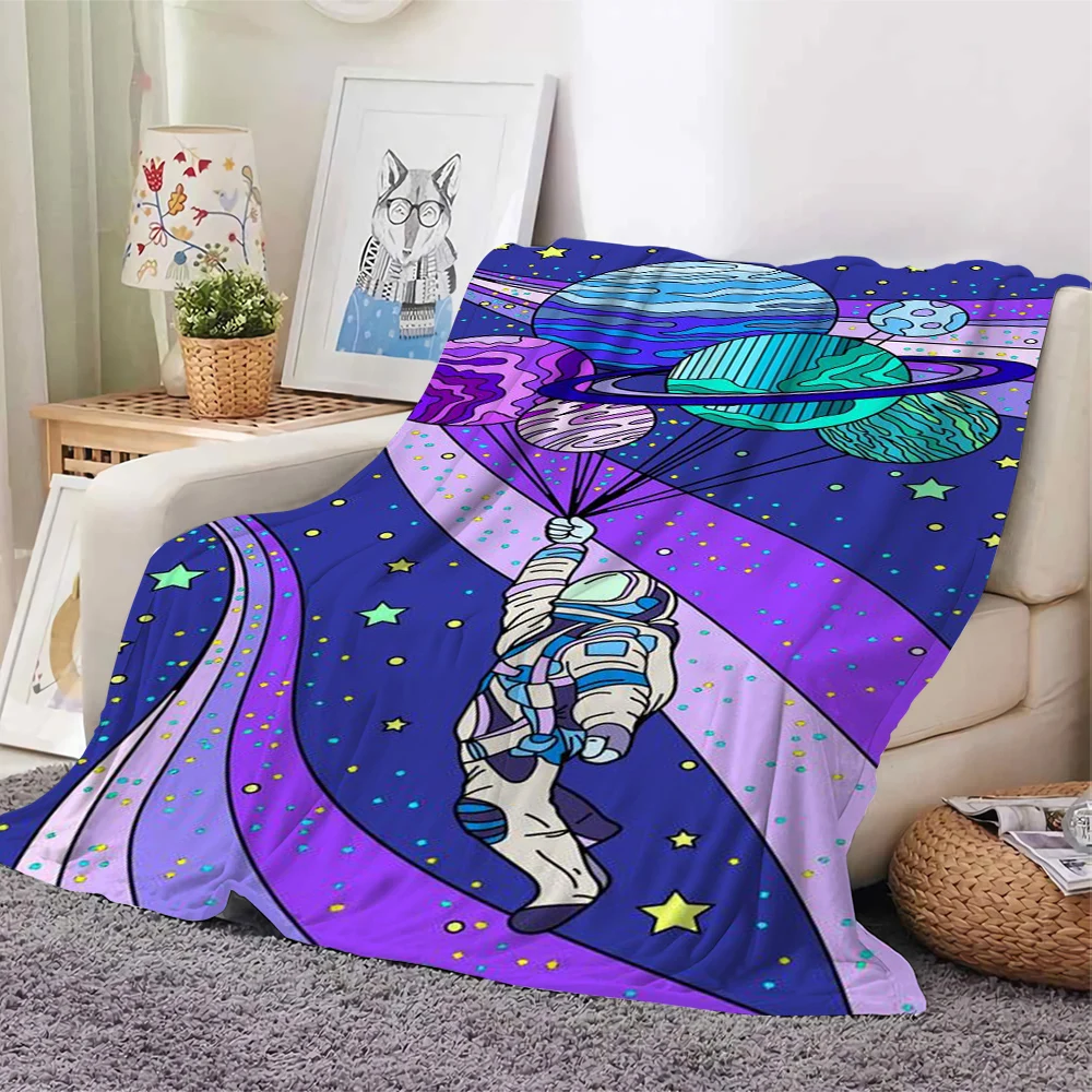 

CLOOCL Fashion Flannel Blanket Blue Planet Astronaut Flying Printed Soft Warm Teen Portable Travel Dormitory Blanket Popular