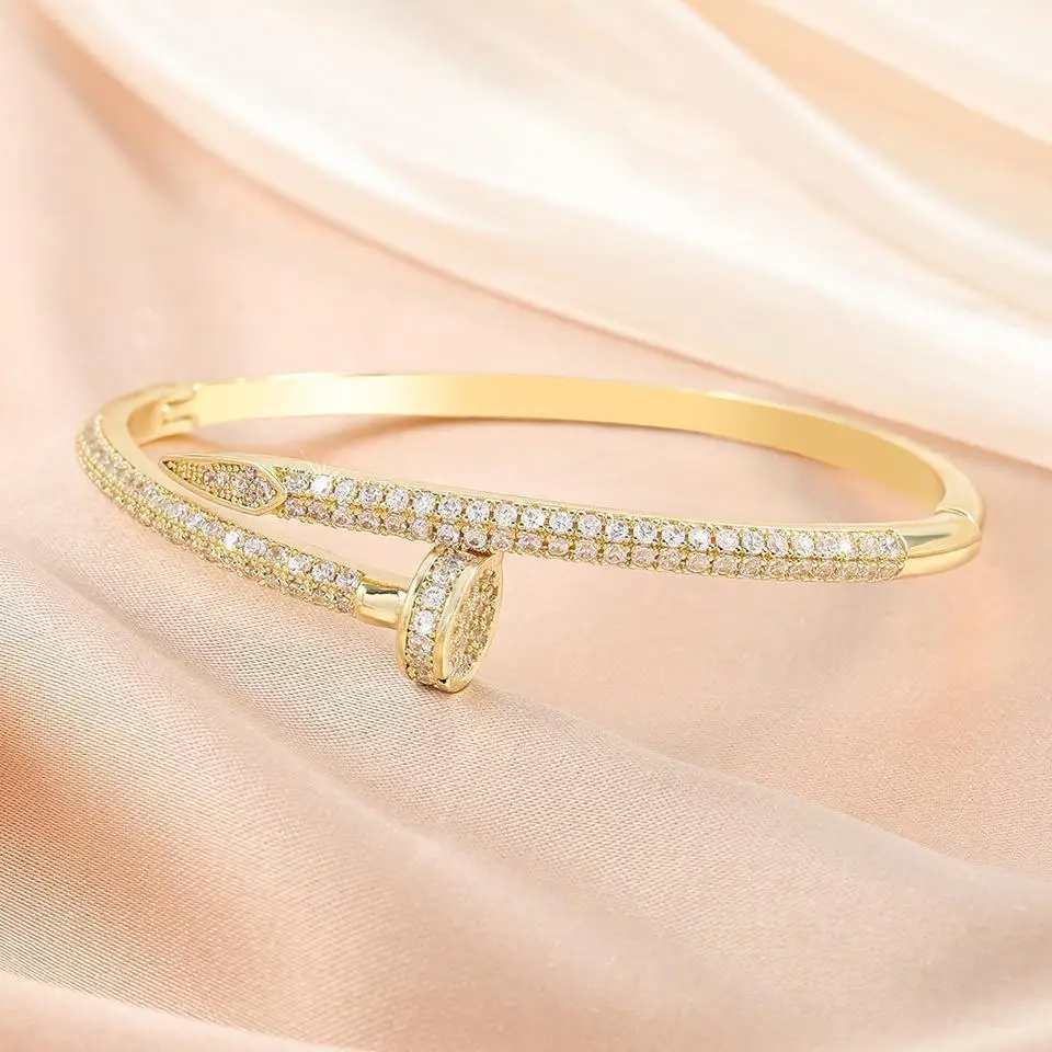 Zircon Bracelet RAKOL Zircon Nail Open Bracelet For Women Fashion Crystal Inlaid Adjustable Bracelet Party Jewelry Gift