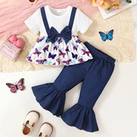 Baby girl Summer Set with Beautiful Butterfly Print Top and Flared Pants, Fashionable 2Pcs/Set for 0-3 Year old Girls' Clothing