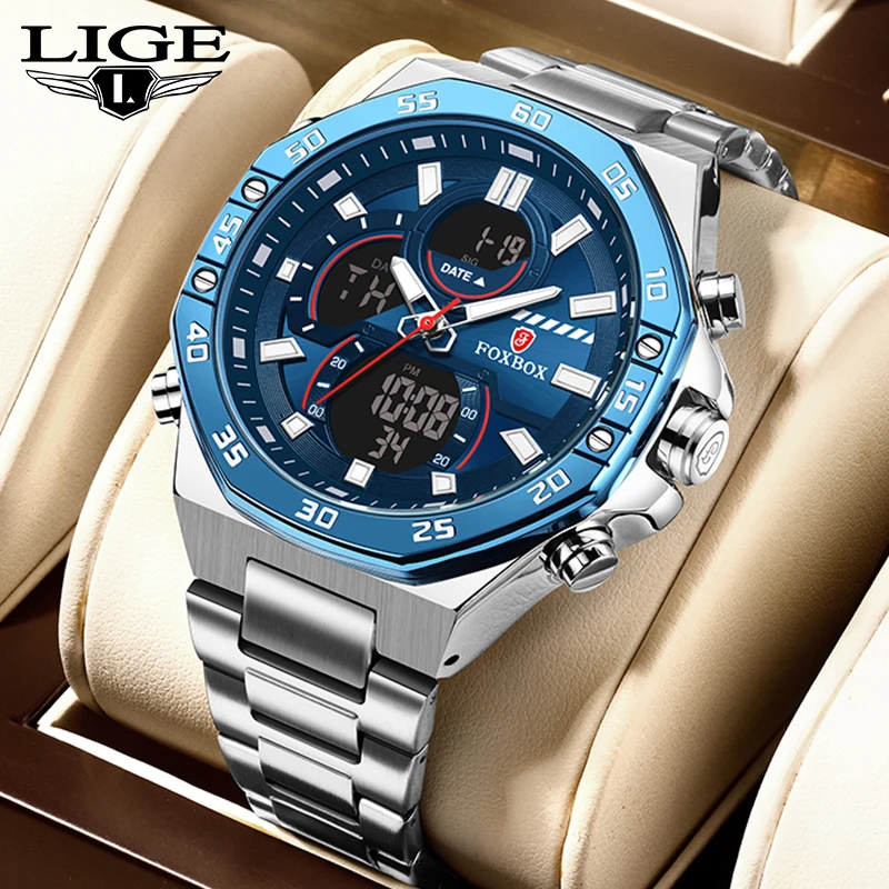 Top Brand LIGE NEW Luxury Watch Men Waterproof Quartz Digital Led Male Clock Military Sport Stainless Steel Man Wristwatch 2024 car dashboard interior stopwatch clock compass time electronic meter clock accessional for porsche cayenne 2024