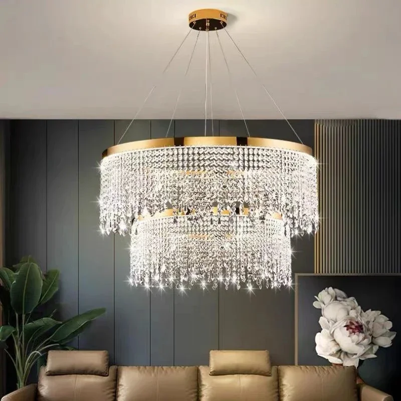 

Nordic K9 Crystal Chandelier Living Room Luxury Hanging Lamp Gold Led Circle Ceiling Pendant Light Design Lustre Home Decor