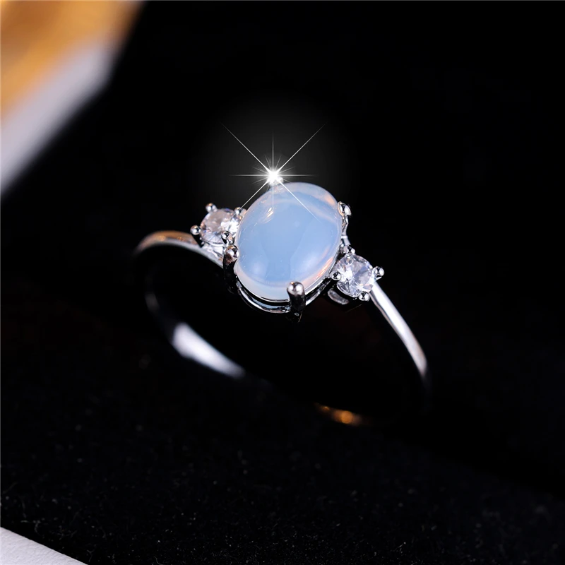 Boho Female Oval Opal Stone Engagement Ring Vintage Silver Color Summer Wedding Jewelry For Women