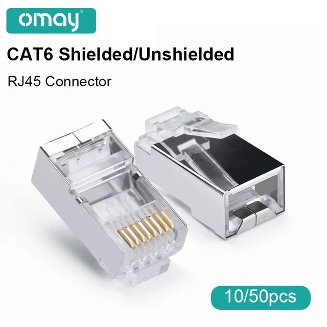 RJ45 CAT6 CAT5e 커넥터, 8P8C 모듈러 플러그 어댑터, 이더넷 케이블 헤드, 1Gbps 기가비트 네트워크 압착 크리스탈 UTP, OMAY 10 개, 50 개