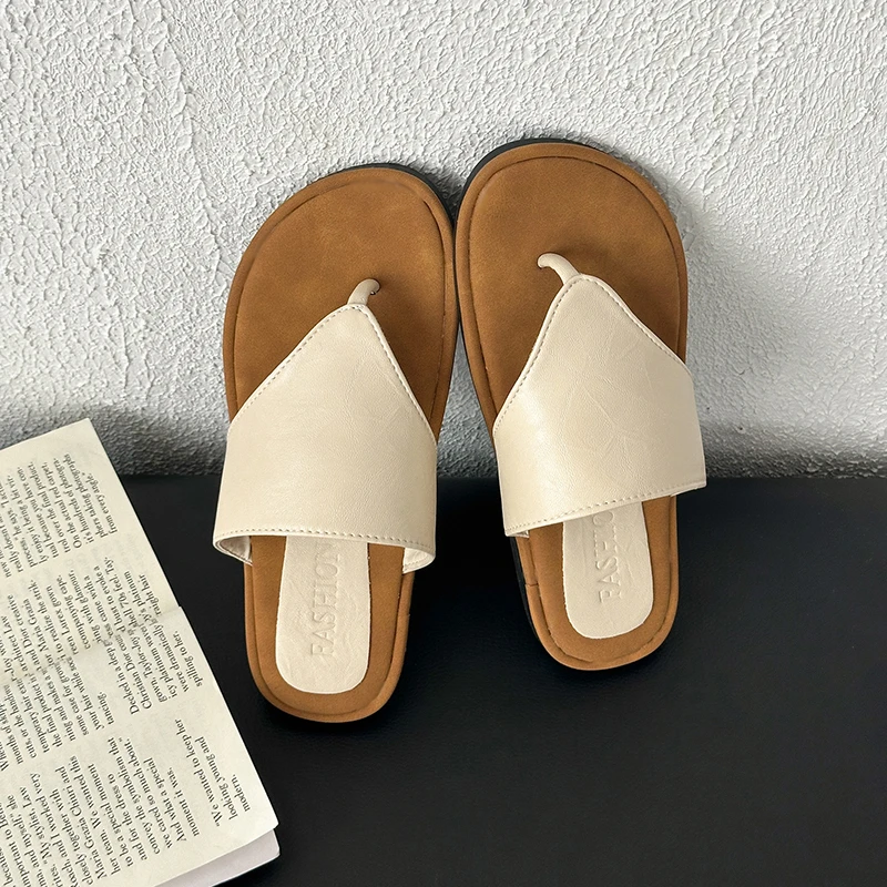 Aphixta Concise Black Flip Flop Flat With Slippers Casual Women Mulers Outside Summer Sandals Shoe Women's Flip Flops