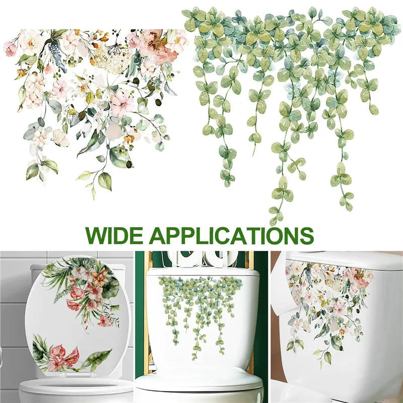 Green Plant Leaves Wall Sticker Bathroom Toilet Sticker Wc Self Adhesive Mural Beautify Flower Sealife Home Decoration Decals