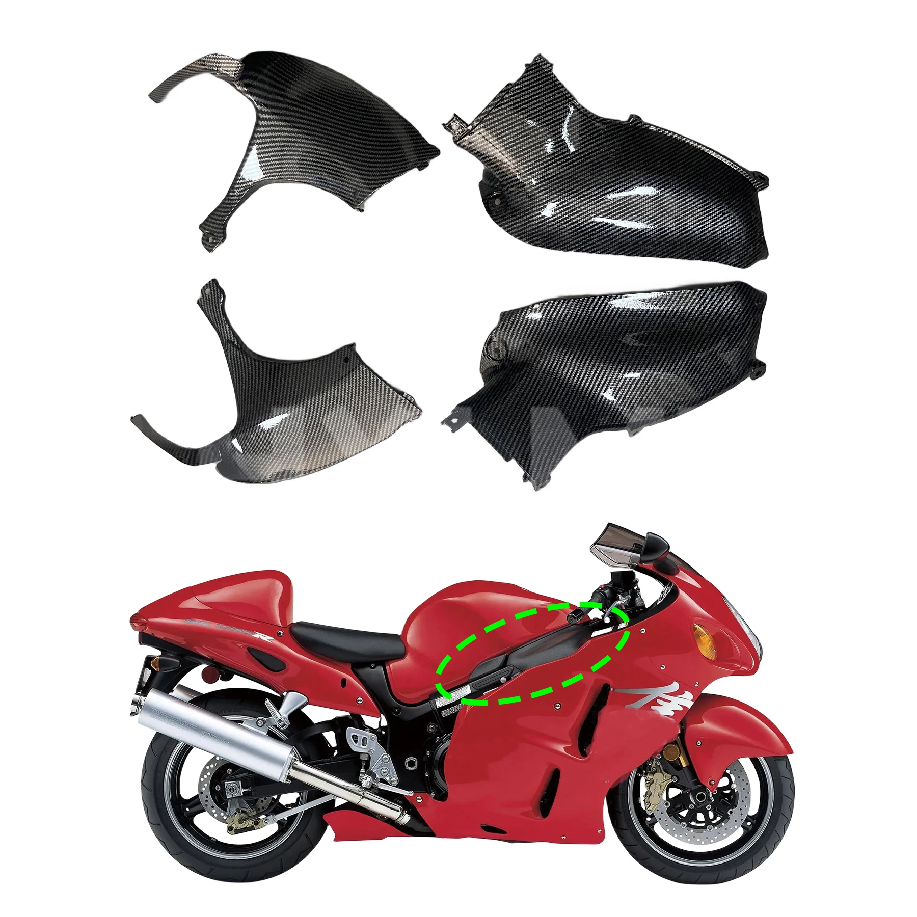 

Dipped Carbon Fiber Finish Gas Tank Side Cover Fairing Under Tank Panels Trim Cowling For Suzuki Hayabusa GSX1300R 1999-2007