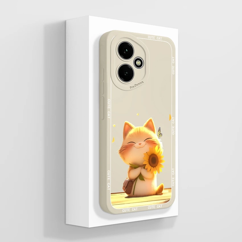 Cute Cat Pattern Soft Silicone Phone Case with Screen Protector - Anti-Slip Shell