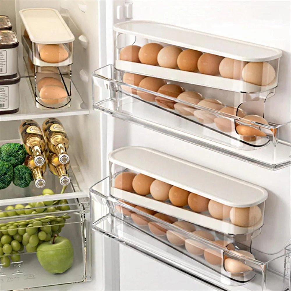Auto Rolling Fridge Egg Organizer Space Saving Eggs Dispenser Refrigerator Storager Home Egg Holder 1 pack