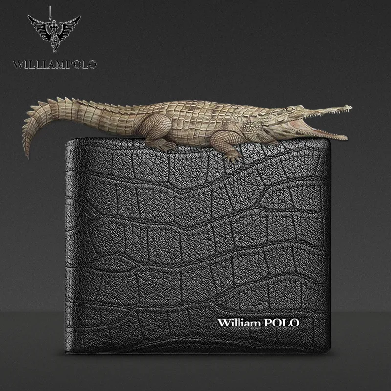 WILLIAMPOLO 100% Genuine Leather Wallet Men Crocodile Pattern Men Card Holder Wallet Real Cowhide Wallets For Man 5