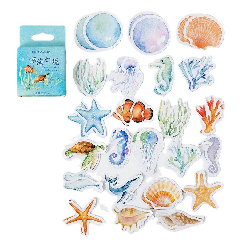1box 46pcs Ocean Themed Stickers Including Sea Stars, Seahorses, Pearls And Cora