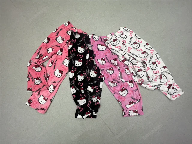 2023 Nouveau Sanrio Hello Kitty Pyjama Noir Rose Anime Flanelle Femmes  Chaud Laine Blancdessin animé Casual Pantalon À La Maison Pantalon De Mode  D'automne