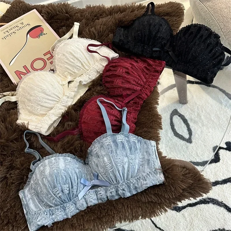 

Нижнее белье для женщин, соблазнительный кружевной бюстгальтер с небольшой грудью без косточек, однотонный Бюстгальтер для девушек, красивая спинка, удобный одиночный