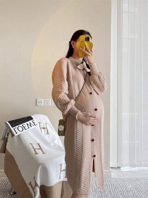 Wool Pregnant Women Winter Dress  Autumn Knitted Pregnancy Dress