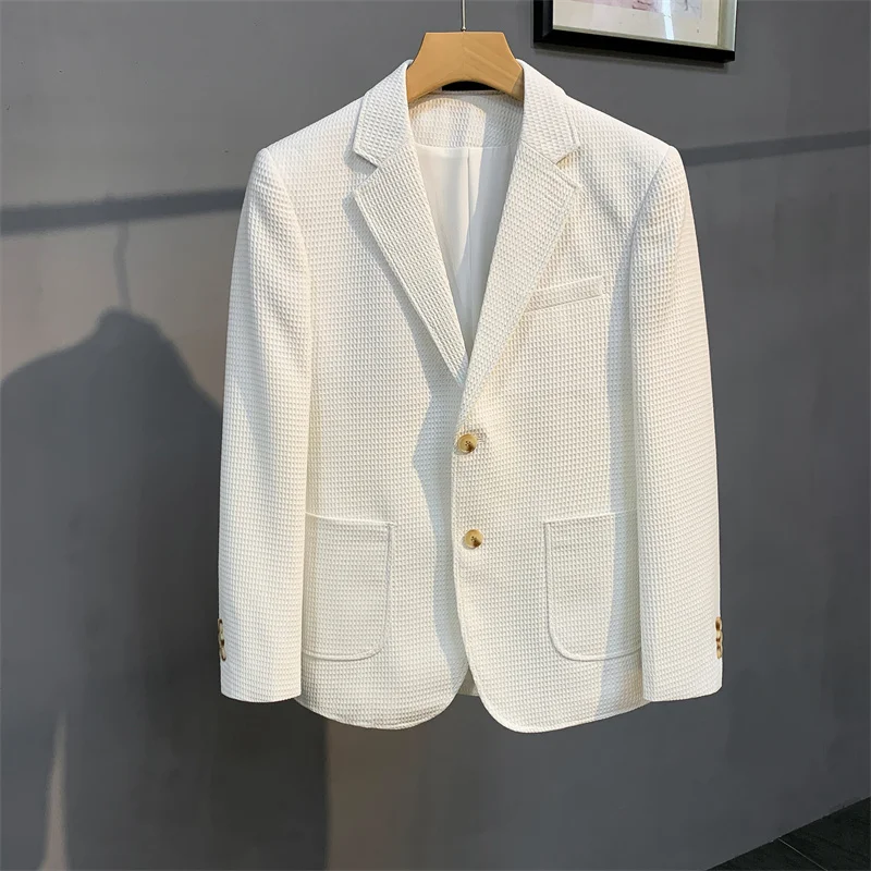 British Style Striped Casual Suit Jackets Mens Waffle Slim Fit Business Blazers Coat Homme Formal Social Prom Tuxedo 4XL-M men suits jackets