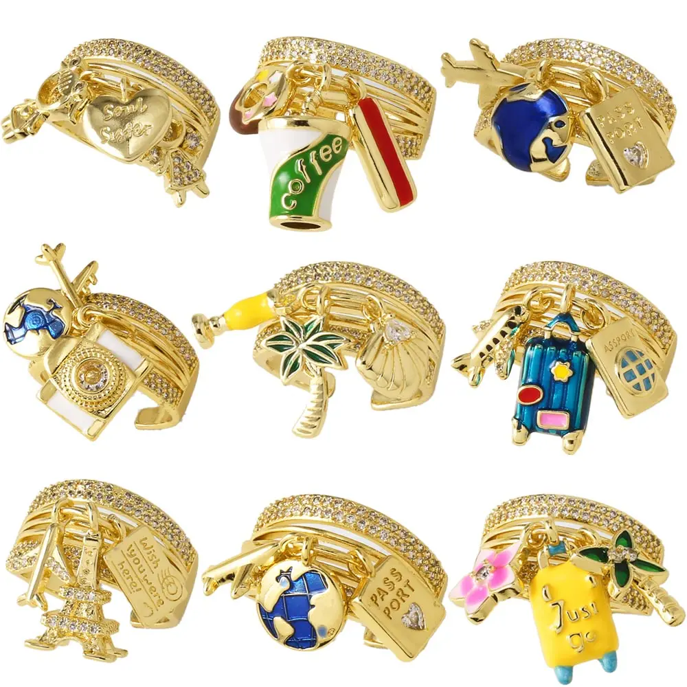 FLOLA Statement Luggage Passport Camera Rings for Women Gold Plated ...