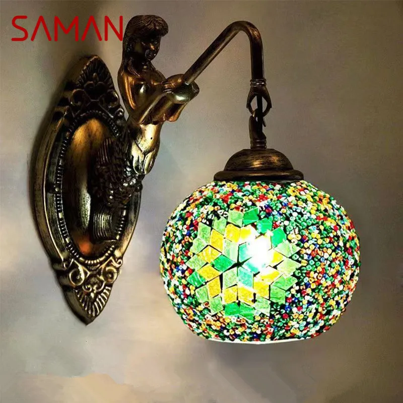 

SAMAN Contemporary Mermaid Wall Lamp Personalized And Creative Living Room Bedroom Hallway Bar Decoration Light