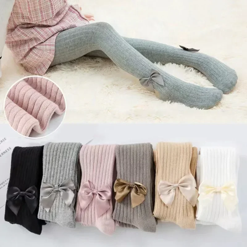 Spring Autumn Baby Girls Cotton Knitting Tights Fashion Bowknot Pantyhose Soft Leggings kids pantyhose,toddler tights,kids leggings