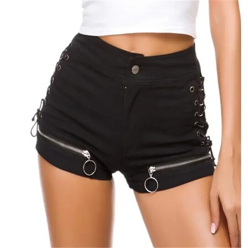 Women Designer Shorts Bandage Zipper Sexy Hot Girls Club-wear Harajuku Slender Denim Hipster Teenagers Summer Popular All-match