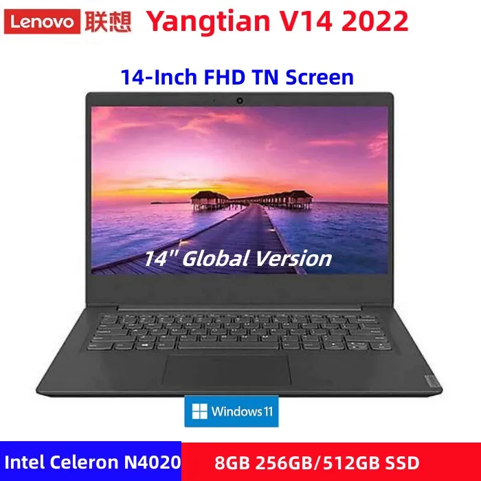 

Lenovo Yangtian V14 2022 Laptop Intel Celeron N4020 Dual Core 8GB 256GB SSD 14-Inch FHD TN Screen Gray Business Notebook