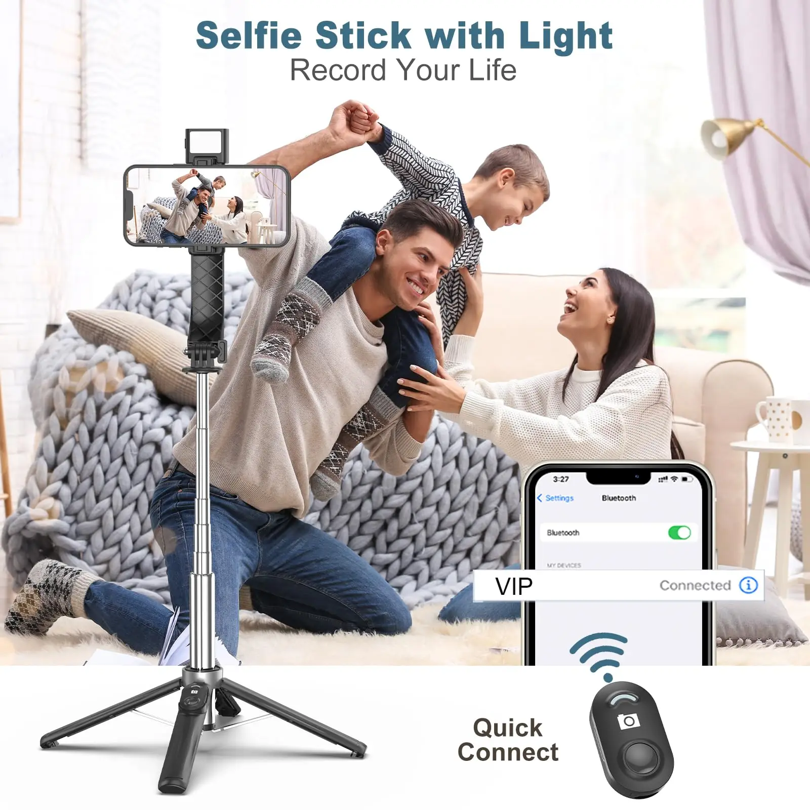 LISCN 40" Selfie Stick Tripod, Extendable Travel Essential Phone Tripod with Wireless Remote for IPhone and Android 6
