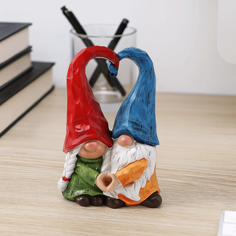 Resin Couple Dwarf Ornaments Statue Handmad Pumpkin Dwarf Figurine Funny Doll Crafts Dwarf Spirit Heart Shape Figurines