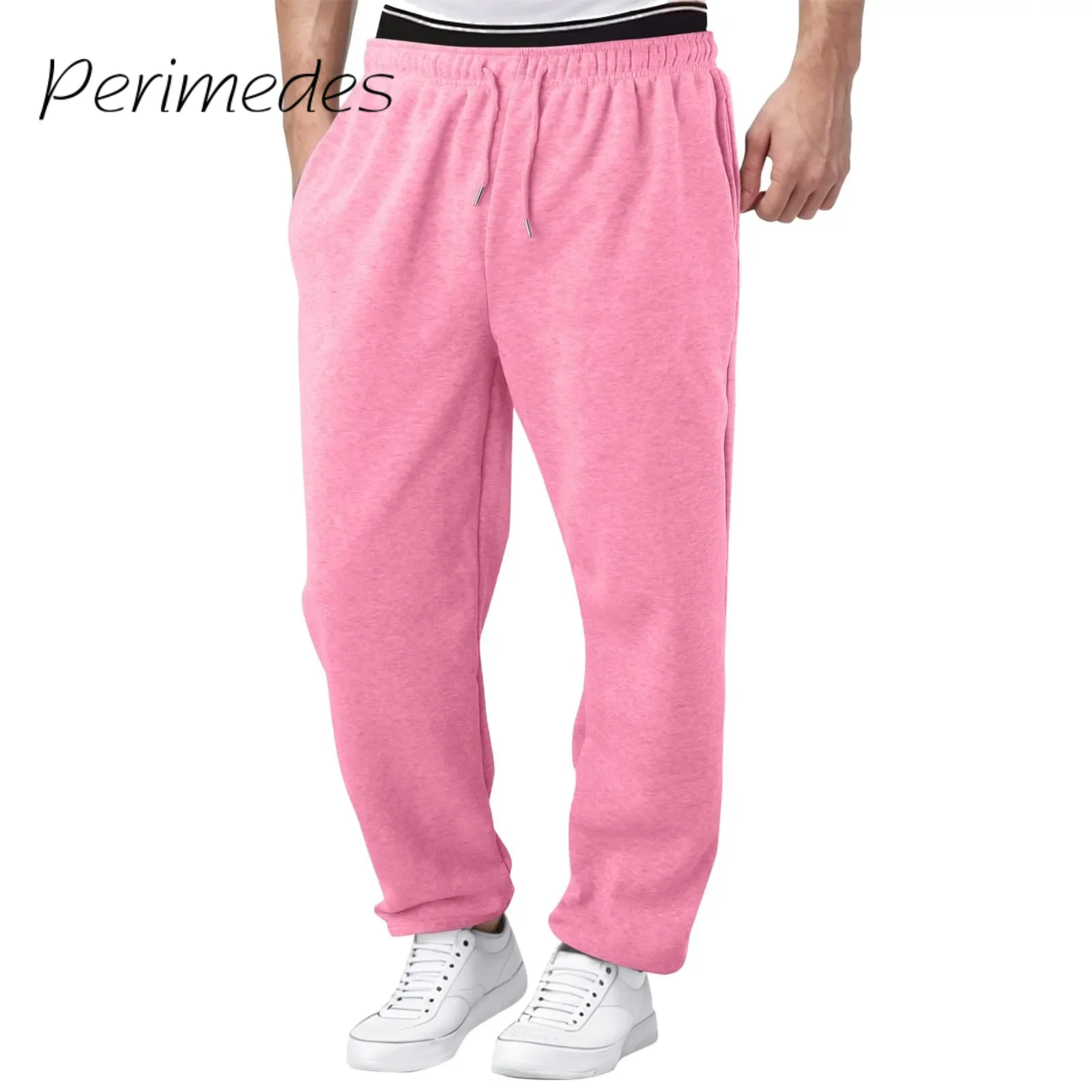 

Men's Solid Color Casual 2024 Pants Fleece Comfortable Drawstring Summer Sweatpants Wide Leg Straight Fashion pantalones