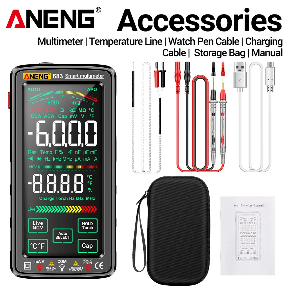 ANENG 683/682/681 Smart Digital Multimeter AC/DC Capacitance Meter Diode  Tester