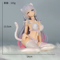 Anime Cat Girl Hanna PVC Figurine with White Hair Pajamas - Premium Desktop Decoration (OPP bagged)