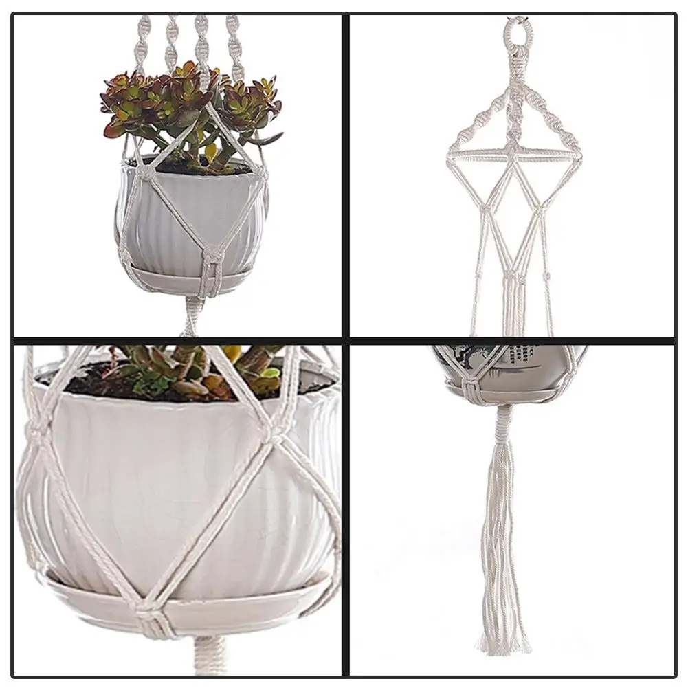 105cm Braided Rope Hanging Basket Flower Pot Straw Macrame Net Hanger Garden Holder Craft Plant Balcony Decor Accessories plant hanger