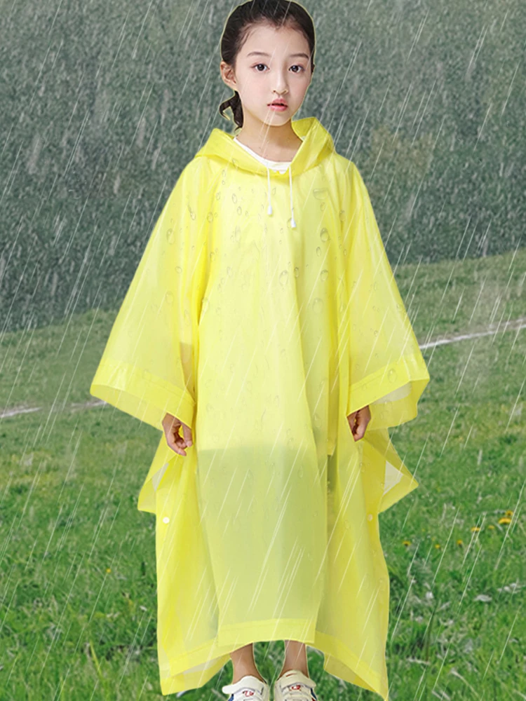 Raincoat Poncho Outdoor Reusable Rain Coat with Drawstring Hood Thicken EVA for Boys Girls 6-12 Years Old Children