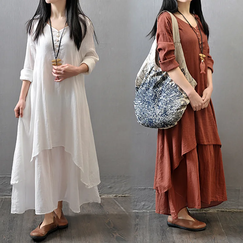 Linen Summer Cotton Women Maxi Dress for Women Dress