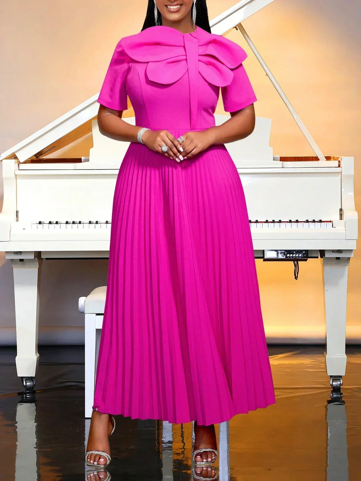 Wedding Dresses Party Wear Dresses For Young Ladies Autumn Women Elegant  A-line Pleated Long Dress Short Sleeved Slim Fit Wedding Evening Dresses  Banquet Birthday Church Event Robe AliExpress