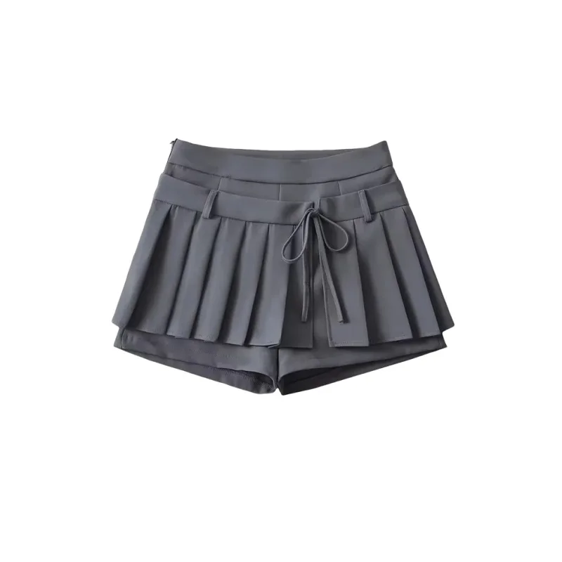 

WAKUTA Fashion High Waist Pleated Half-body Skirt Solid Bow Tie Anti-slip Pleated Skirt Pant English College Style Bustier Skirt