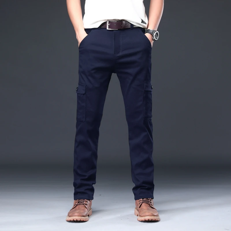 Plus Größe Männer Baumwolle Schwarz Mehrere Taschen Cargo Hosen Casual Multi Taschen Lange Hosen Männer Gerade Hosen Taktische Hosen – Detail 4