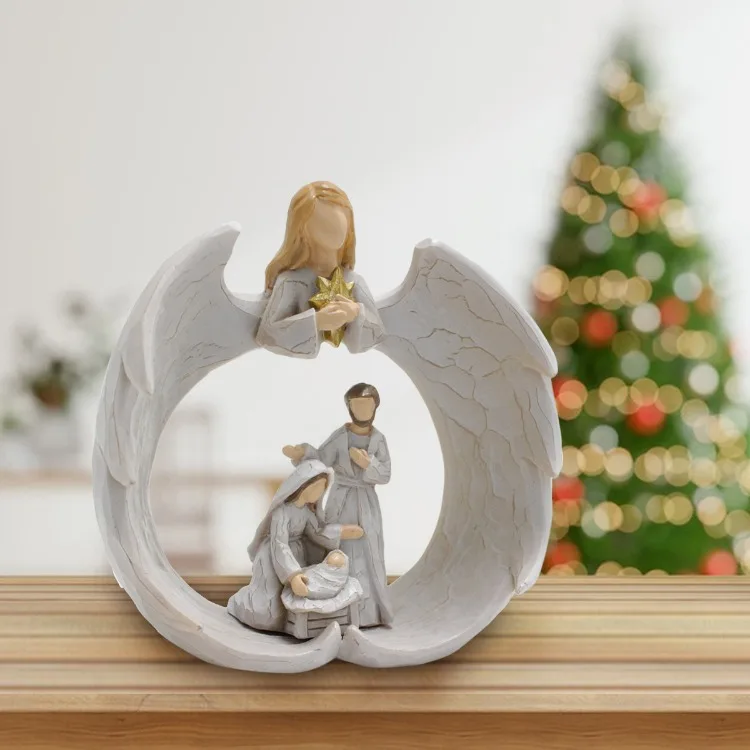 Description Picture 6 of itemAngelic Guardianship Nativity Statue Resin Manger Group Figurines Jesus Christian Catholic Religious Home Christmas Decorations
