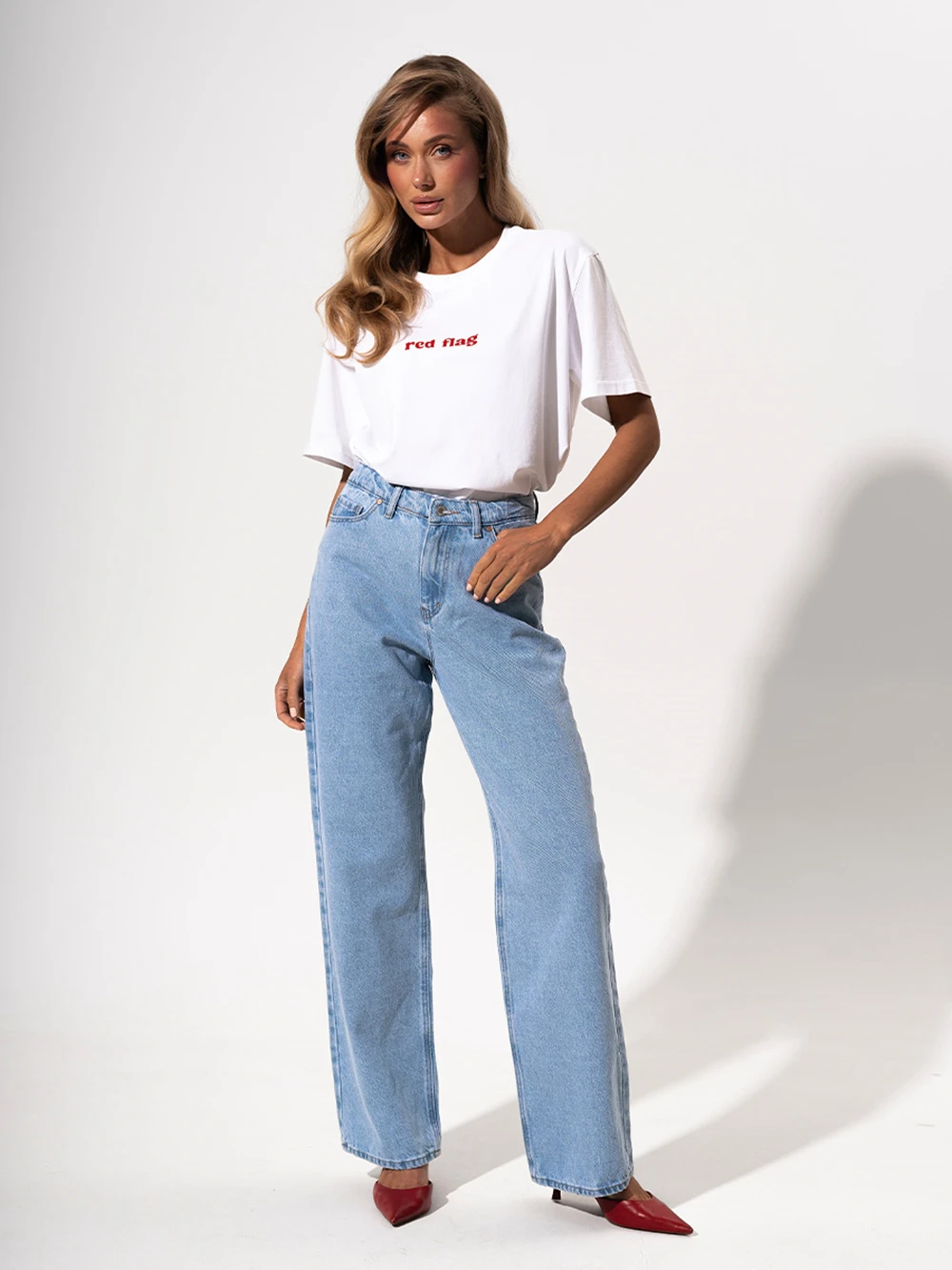Red Flag Oversized T-Shirt Letter Print Women's T-Shirt Cotton Simple Design Summer Fashion Tee Boutique Drop Sleeve 5