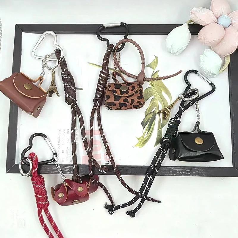 Leather Rope Luxury Bag Key Chain Coin Purse Exquisite Luxury Bag Lucky Pendant Cute Phone Decor Car Key Ring Bag Hanging