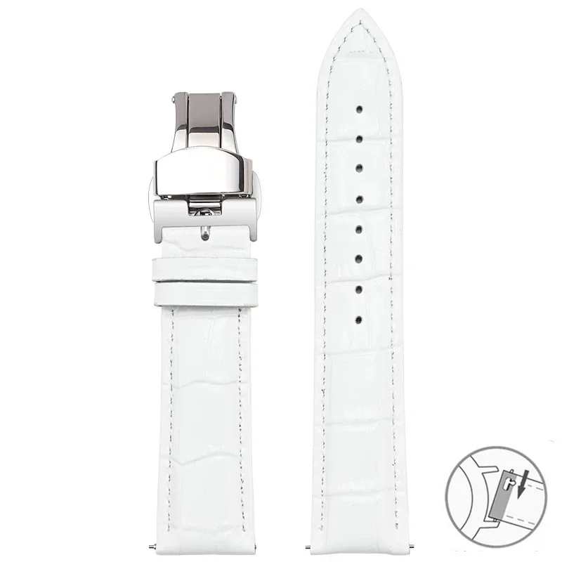 Premium Genuine Leather Quick Release Watch Band with Butterfly Buckle