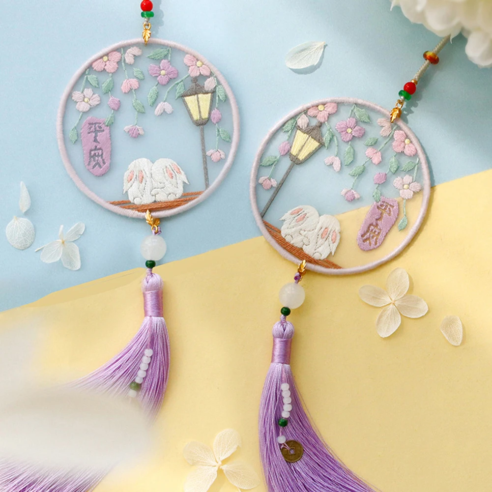 Handmade Embroidered Amulet DIY Needlework Easy Embroidery Kit Sewing Cloth Material kit Car Pendant embroidery set embroidery kits handmade accessories