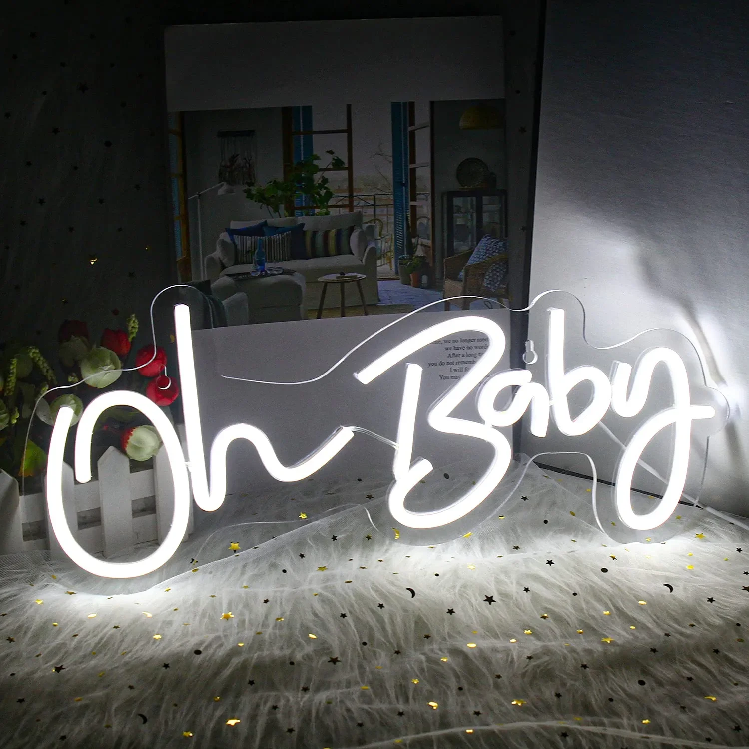 

Neon Light Oh Baby White Neon Sign for Wall Decor Neon Lights Sign Oh Baby Word LED Neon for Nursery Bedroom Game Room Club Bar