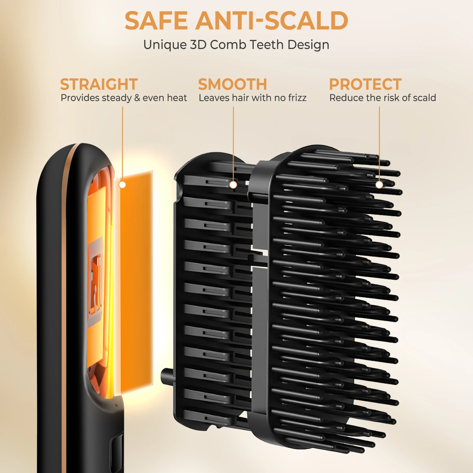 Wireless Comb Hot Selling USB Rechargeable Wireless Electric Iron Light Weight Hair Straighten Brush Hair Straightening Curling 2